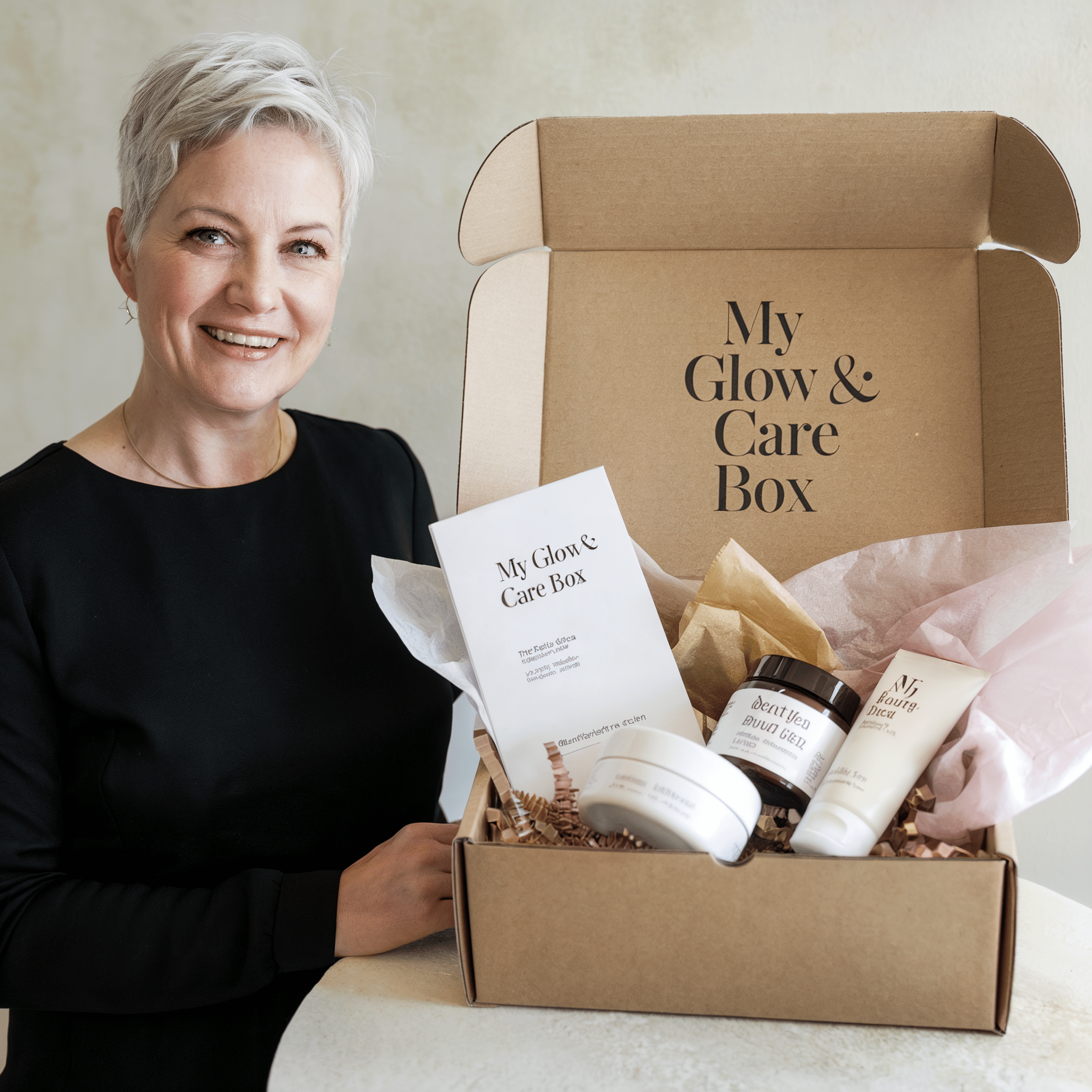 Box Glow entre les mains d'une femme cacasienne de 55 ans